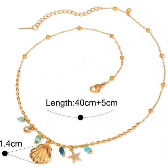 Anthropologie Seashell Star 18K Gold Stainless Steel Waterproof Necklace - Picture 4 of 5